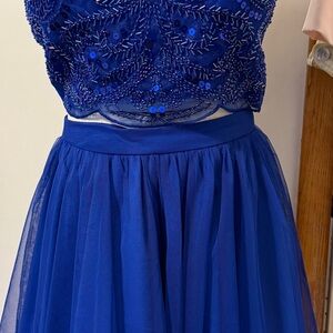 Love Reign Royal Blue Beaded Two-Piece Prom Gown